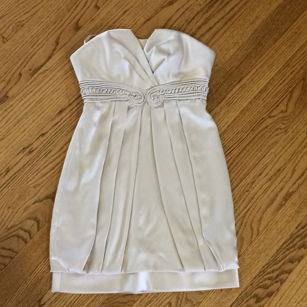 BCBGMaxAzria prom champagne strapless bubble dress